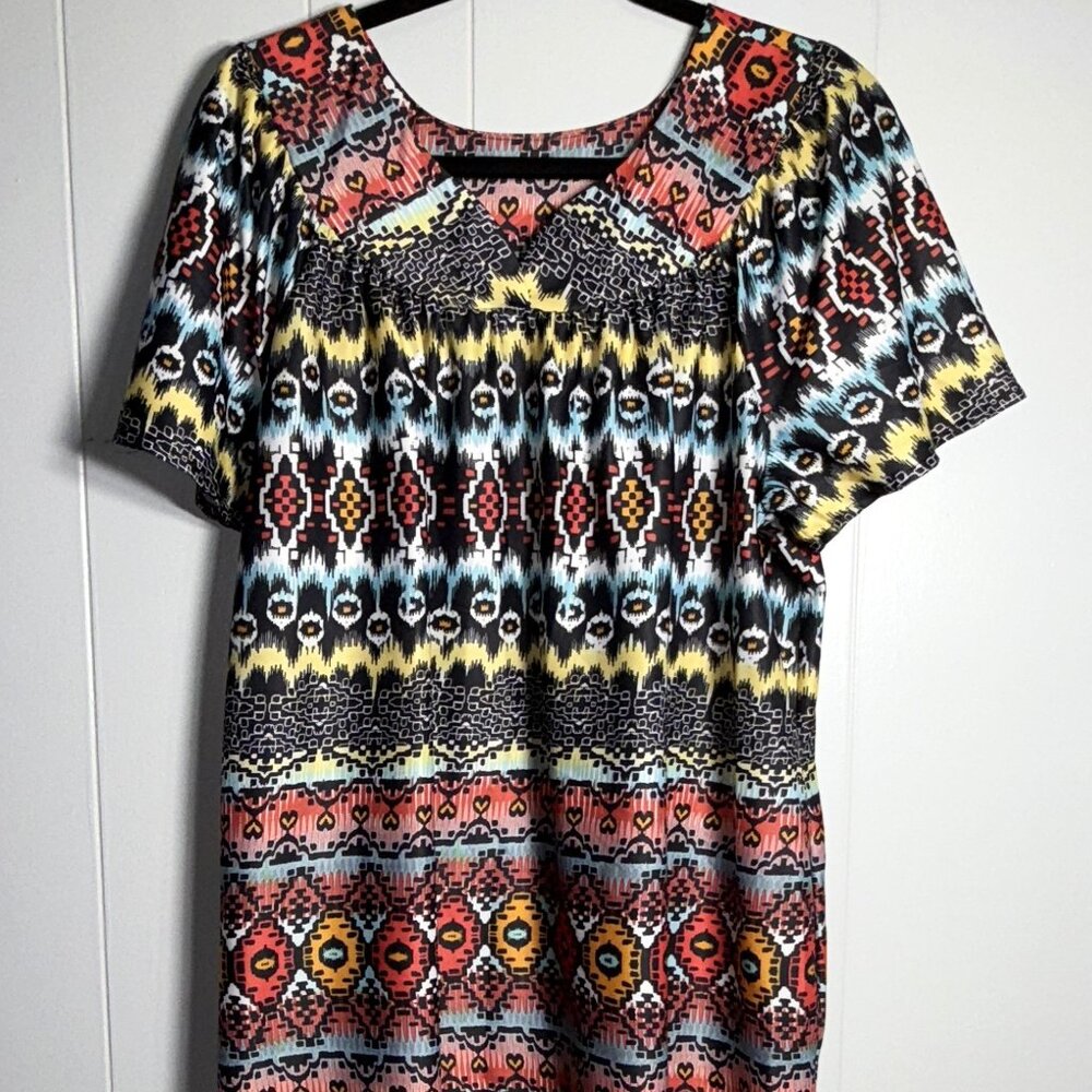 VTG Lissome Lounge Black Heart Mumu Kaftan House Sleep Dress Nightgown Lounge L